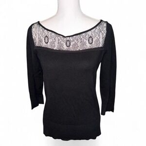 BEAUTIFUL BLACK LACE SWEATER 3/4 SLEEVE ROMANTIC GOTH LADIES MEDIUM